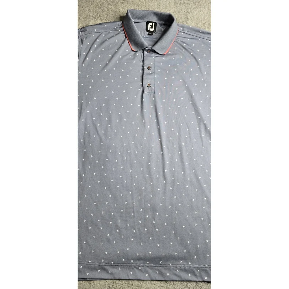 FJ Footjoy Performance Golf Shirt Push Play Gray All Over Print Mens Size L